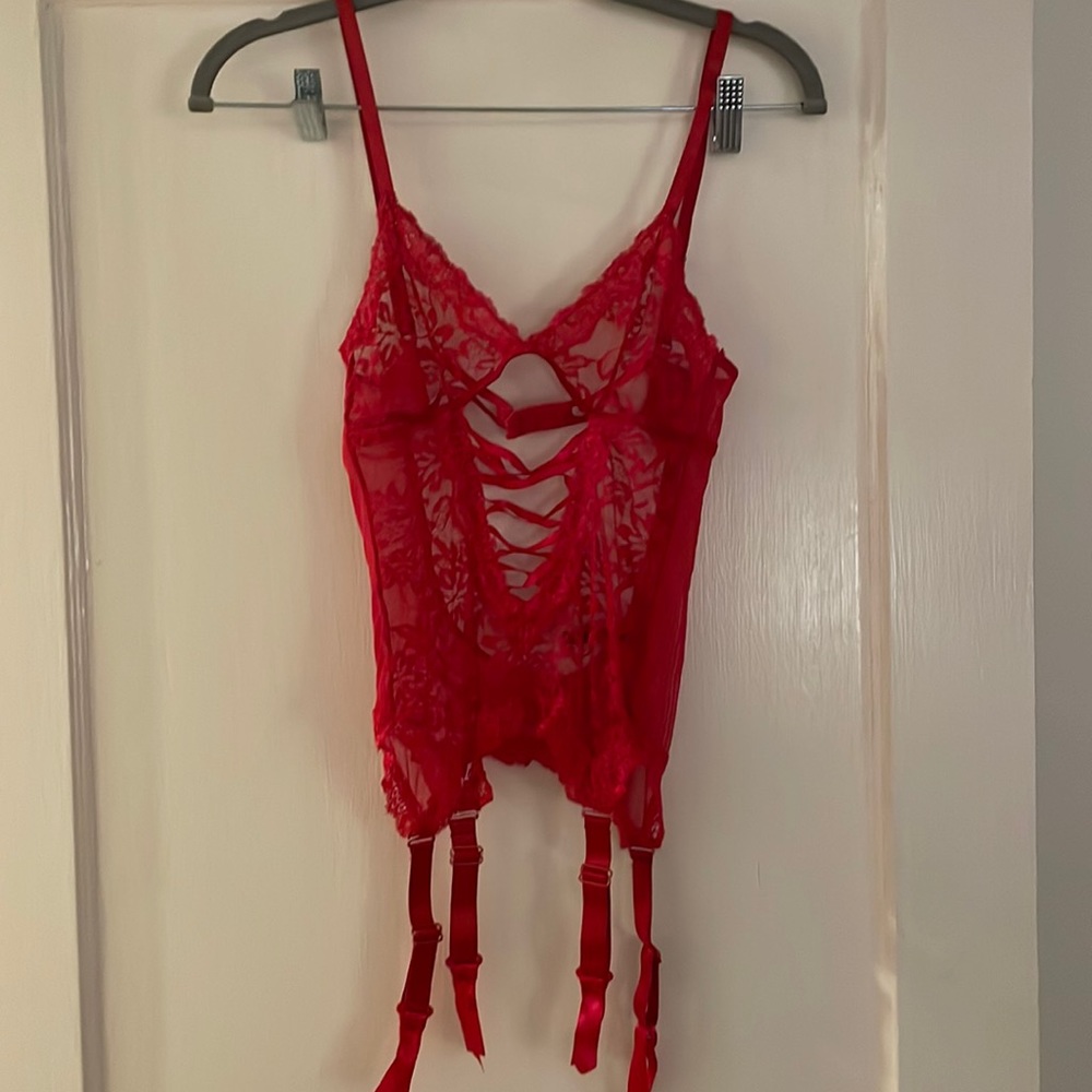 NWT Red Lace Gartered Cami Set